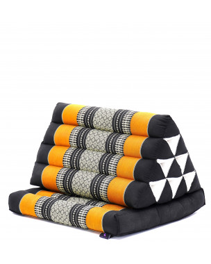 Leewadee 1-Fold Mat with Triangle Cushion – Comfortable TV Pillow, Foldable Mattress with Cushion Made of Eco-Friendly Kapok, 30 x 20 inches, black orange