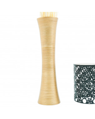 Leewadee Große Deko Bodenvase Für Dekozweige, Hohe Standvase Für Pampasgras, Design Holzvase, 110 cm, Gold