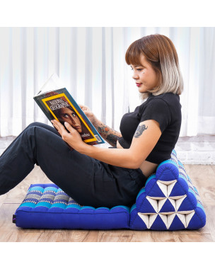 Leewadee 1-Fold Mat with Triangle Cushion – Comfortable TV Pillow, Foldable Mattress with Cushion Made of Kapok, 30 x 20 inches, Blue