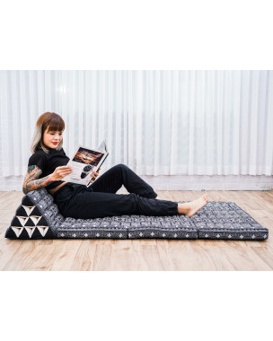 Leewadee Comfortable Japanese Floor Mattress - Thai Floor Bed With Triangle Cushion - Futon Mattress - XL Extra Wide Thai Massage Mat, 170 x 80 cm, Black, Kapok Filling