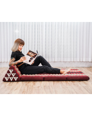 Leewadee Comfortable Japanese Floor Mattress - Thai Floor Bed With Triangle Cushion - Futon Mattress - XL Extra Wide Thai Massage Mat, 67 x 31 inches, Red, Kapok Filling