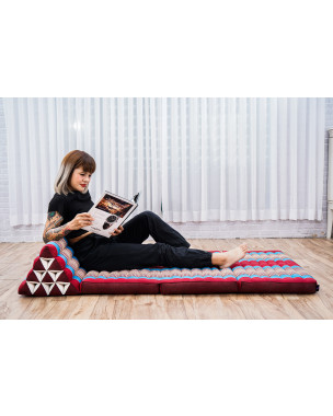 Leewadee Grand tapis de sol - Matelas avec coussin en kapok, lit thaïlandais fait à la main, 3 éléments pliants, 170 x 80 cm, Bleu Rouge