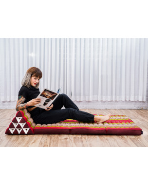 Leewadee - Cómodo Colchón De Suelo Con Cojín De Lectura, Futón Japonés, Cama Plegable O Esterilla XL De Masaje Tailandés,, 170 x 80 cm, Verde Rojo