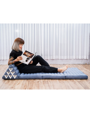 Leewadee Comfortable Japanese Floor Mattress - Thai Floor Bed With Triangle Cushion - Futon Mattress - XL Extra Wide Thai Massage Mat, 67 x 31 inches, Anthracite, Kapok Filling