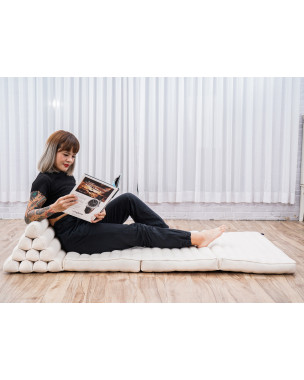 Leewadee 3-Fold Mat XXL with Triangle Cushion – Firm TV Pillow, Foldable Mattress with Cushion Made of Kapok, 67 x 31 inches, Ecru