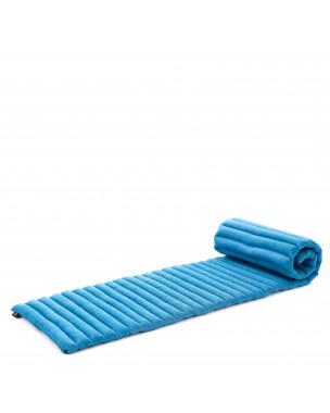 Leewadee Matelas De Sol Pliable, Futon Japonais Enroulable, Lit D'Appoint, Chauffeuse, Tapis De Yoga Ou Méditation En Kapok, 190 x 50 cm, Bleu Clair