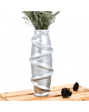 Leewadee Small Floor Vase – Handmade Flower Holder Made of Mango Wood, Sophisticated Vase for Decorative Twigs and Flowers, 14 inches, Silver