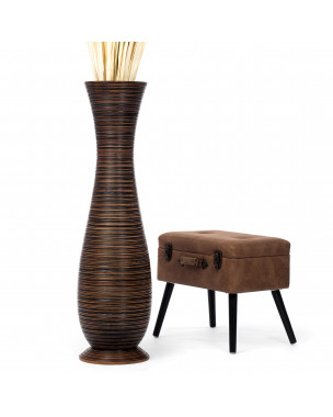 Leewadee Grande Vaso Da Terra: Alto Vaso Stile Boho In Legno Di Mango Per Rami Di Pampa, 110 cm, Marrone