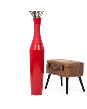 Leewadee Große Deko Bodenvase Für Dekozweige, Hohe Standvase Für Pampasgras, Design Holzvase, 110 cm, Rot