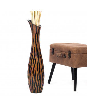 Leewadee Grande Vaso Da Terra: Alto Vaso Stile Boho In Legno Di Mango Per Rami Di Pampa, 70 cm, Nero Marrone