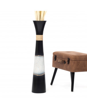 Leewadee Grande Vaso Da Terra: Alto Vaso Stile Boho In Legno Di Mango Per Rami Di Pampa, 90 cm, Nero Bianco