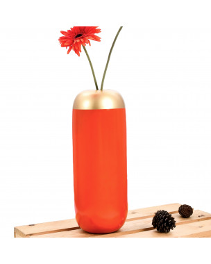 Leewadee Small Floor Vase – Handmade Flower Holder Made of Mango Wood, Sophisticated Vase for Decorative Twigs and Flowers, 14 inches, orange