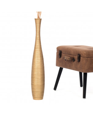 Leewadee Grande Vaso Da Terra: Alto Vaso Stile Boho In Legno Di Mango Per Rami Di Pampa, 70 cm, Oro