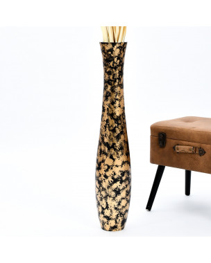 Leewadee Grande Vaso Da Terra: Alto Vaso Stile Boho In Legno Di Mango Per Rami Di Pampa, 90 cm, Nero Oro