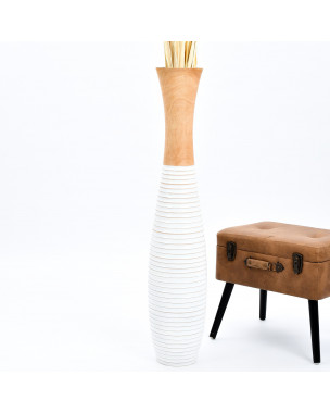 Leewadee Grande Vaso Da Terra: Alto Vaso Stile Boho In Legno Di Mango Per Rami Di Pampa, 110 cm, écru Bianco