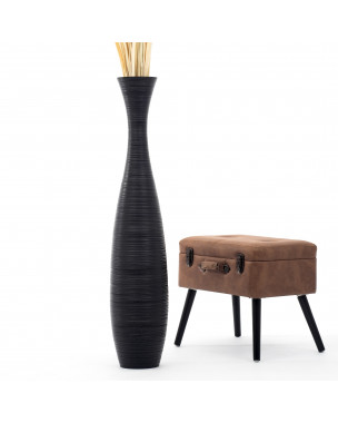 Leewadee Grande Vaso Da Terra: Alto Vaso Stile Boho In Legno Di Mango Per Rami Di Pampa, 110 cm, Nero