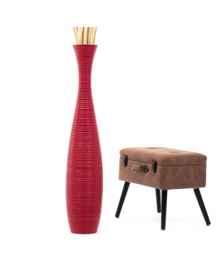 Leewadee Grande Vaso Da Terra: Alto Vaso Stile Boho In Legno Di Mango Per Rami Di Pampa, 110 cm, Rosso