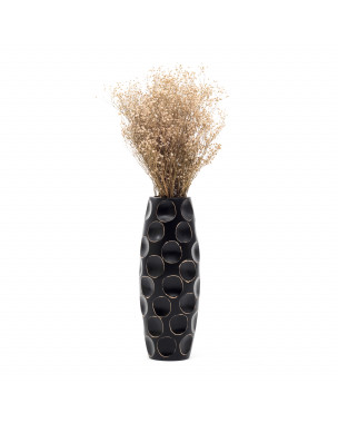 Leewadee Vase à poser au sol - Vase à poser au sol pour branches décoratives, vase haut design en bois de manguier, 36 cm, Noir