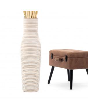 Leewadee Grande Vaso Da Terra: Alto Vaso Stile Boho In Legno Di Mango Per Rami Di Pampa, 90 cm, White Wash