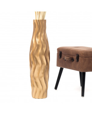 Leewadee Grande Vaso Da Terra: Alto Vaso Stile Boho In Legno Di Mango Per Rami Di Pampa, 70 cm, Oro