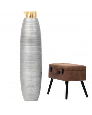 Leewadee Grande Vaso Da Terra: Alto Vaso Stile Boho In Legno Di Mango Per Rami Di Pampa, 110 cm, Argento