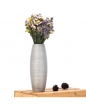 Leewadee Small Floor Vase – Handmade Flower Holder Made of Mango Wood, Sophisticated Vase for Decorative Twigs and Flowers, 14 inches, Silver