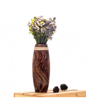 Leewadee Vase à poser au sol - Vase à poser au sol pour branches décoratives, vase haut design en bois de manguier, 36 cm, Marron Brun Clair