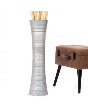 Leewadee Große Deko Bodenvase Für Dekozweige, Hohe Standvase Für Pampasgras, Design Holzvase, 70 cm, Silber