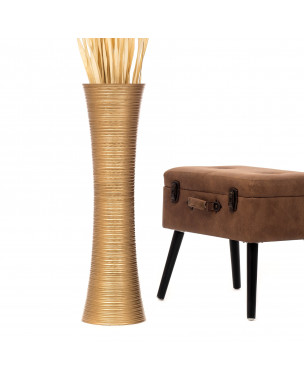 Leewadee Grande Vaso Da Terra: Alto Vaso Stile Boho In Legno Di Mango Per Rami Di Pampa, 70 cm, Oro