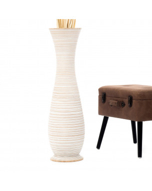 Leewadee Große Deko Bodenvase Für Dekozweige, Hohe Standvase Für Pampasgras, Design Holzvase, 90 cm, White Wash