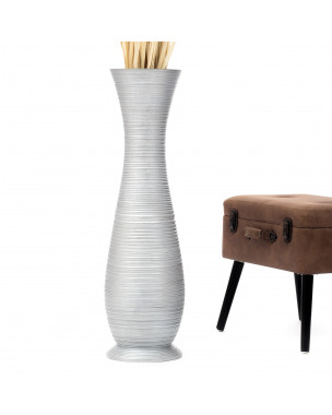 Leewadee Grande Vaso Da Terra: Alto Vaso Stile Boho In Legno Di Mango Per Rami Di Pampa, 90 cm, Argento