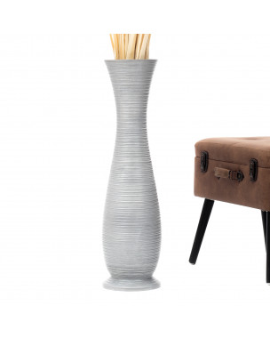 Leewadee Grande Vaso Da Terra: Alto Vaso Stile Boho In Legno Di Mango Per Rami Di Pampa, 70 cm, Argento