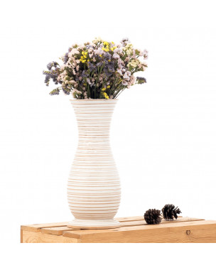 Leewadee Vase à poser au sol - Vase à poser au sol pour branches décoratives, vase haut design en bois de manguier, 36 cm, White Wash