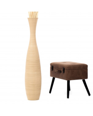 Leewadee Grand Vase A Poser Au Sol Pour Branches Décoratives De Pampa, Vase En Bois De Manguier, 110 cm, Crème