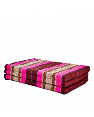 Leewadee Trifold Mattress XL – Comfortable Thai Massage Pad, Foldable Relaxation Floor Mattress Filled with Kapok, Perfect to Use as a Sleeping Mat 79 x 39 inches, Auburn Pink
