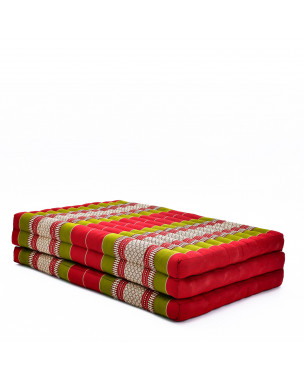 Leewadee Trifold Mattress XL – Comfortable Thai Massage Pad, Foldable Relaxation Floor Mattress Filled with Eco-Friendly Kapok, Perfect to Use as a Sleeping Mat 79 x 39 inches, green red