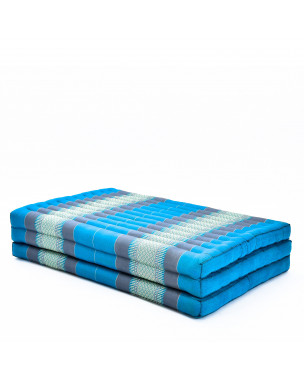 Leewadee Matelas de massage taille XL - Matelas thaï en kapok fait à la main, lit pliable thaï rembourré en kapok naturel, 200 x 100 cm, Bleu Clair