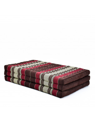 Leewadee Matelas de massage taille XL - Matelas thaï en kapok fait à la main, lit pliable thaï rembourré en kapok naturel, 200 x 100 cm, Marron Rouge