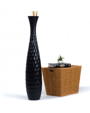 Leewadee Große Deko Bodenvase Für Dekozweige, Hohe Standvase Für Pampasgras, Design Holzvase, 110 cm, Schwarz