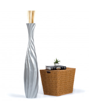 Leewadee Große Deko Bodenvase Für Dekozweige, Hohe Standvase Für Pampasgras, Design Holzvase, 110 cm, Silber