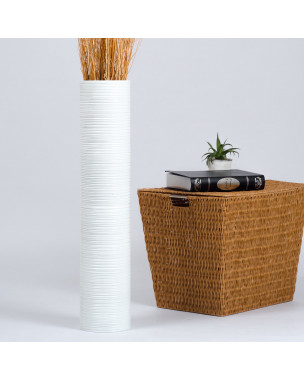 Leewadee Grande Vaso Da Terra: Alto Vaso Stile Boho In Legno Di Mango Per Rami Di Pampa, 70 cm, Bianco