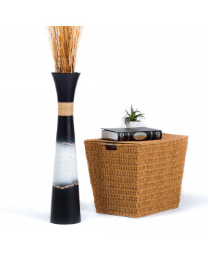 Leewadee Grande Vaso Da Terra: Alto Vaso Stile Boho In Legno Di Mango Per Rami Di Pampa, 70 cm, Nero Bianco