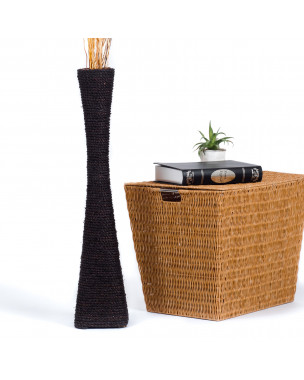 Leewadee jarrón grande para el suelo – Florero alto y hecho a mano de bambú y rafia, recipiente de pie para ramas decorativas, 70 cm, Negro
