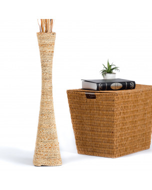 Leewadee jarrón grande para el suelo – Florero alto y hecho a mano de bambú y rafia, recipiente de pie para ramas decorativas, 70 cm, Color Natural
