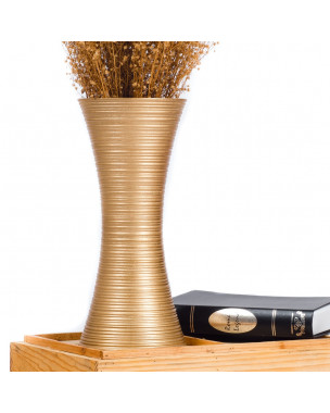 Leewadee Small Floor Vase – Handmade Flower Holder Made of Mango Wood, Sophisticated Vase for Decorative Twigs and Flowers, 14 inches, Gold