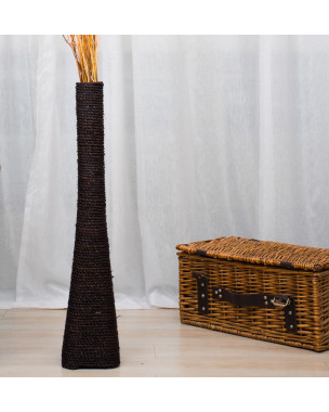 Leewadee Large Floor Vase – Handmade Funnel Vessel for Decorative Branches, Sophisticated Flower Holder Made of Bamboo and Bast, 28 inches, Black