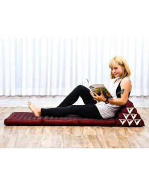 Leewadee - Comfortable Japanese Floor Mattress - Thai Floor Bed With Triangle Cushion - Futon Mattress - Thai Massage Mat, 67 x 21 inches, Red, Kapok Filling