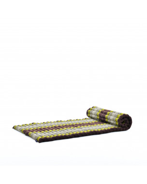 Leewadee - Foldable Floor Mattress - Japanese Roll Up Futon -Trifold Tatami Mat- Guest Floor Bed - Camping Mattress - Thai Massage Mat, Kapok Filled, 75 x 28 inches, Brown Green