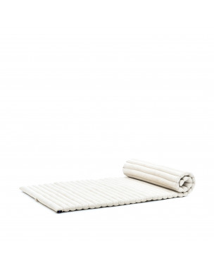 Leewadee Matelas De Sol Pliable, Futon Japonais Enroulable, Lit D'Appoint 1 Personne, Chauffeuse 1 Place, Tapis Méditation En Kapok, 190 x 70 cm, écru