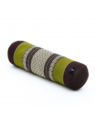 Leewadee Pilates Rolle Nackenstütze kleines Yoga Bolster Yogakissen ökologisches Naturprodukt, Kapok, 50 x 15 x 15 cm, Braun Grün